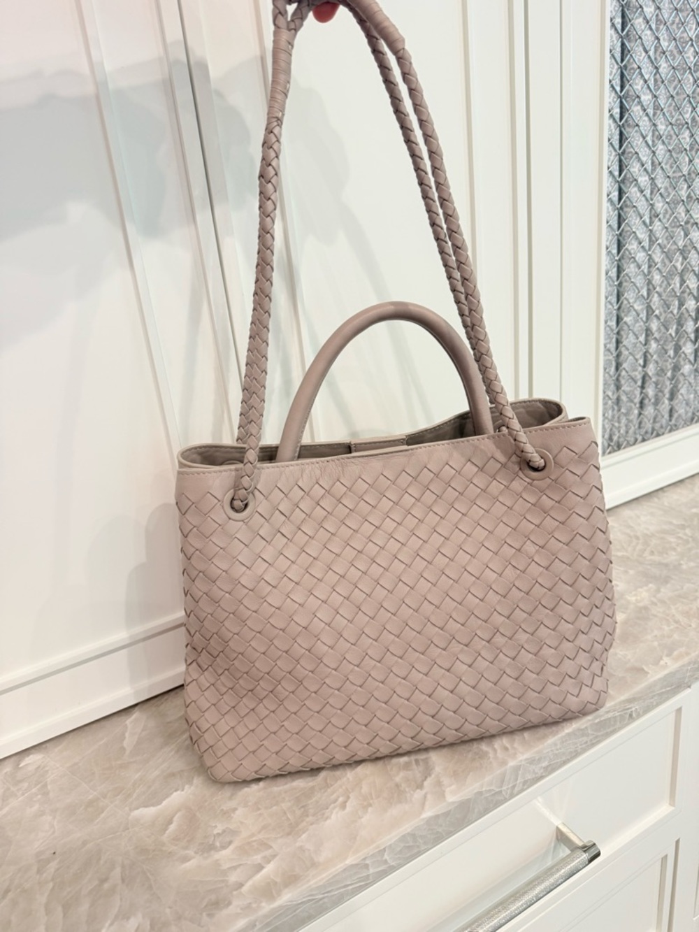 NWOT Quince Italian Leather Taupe Handwoven Satchel Bag - Picture 9 of 14